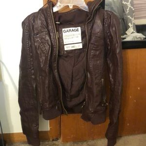 Brown faux leather jacket.